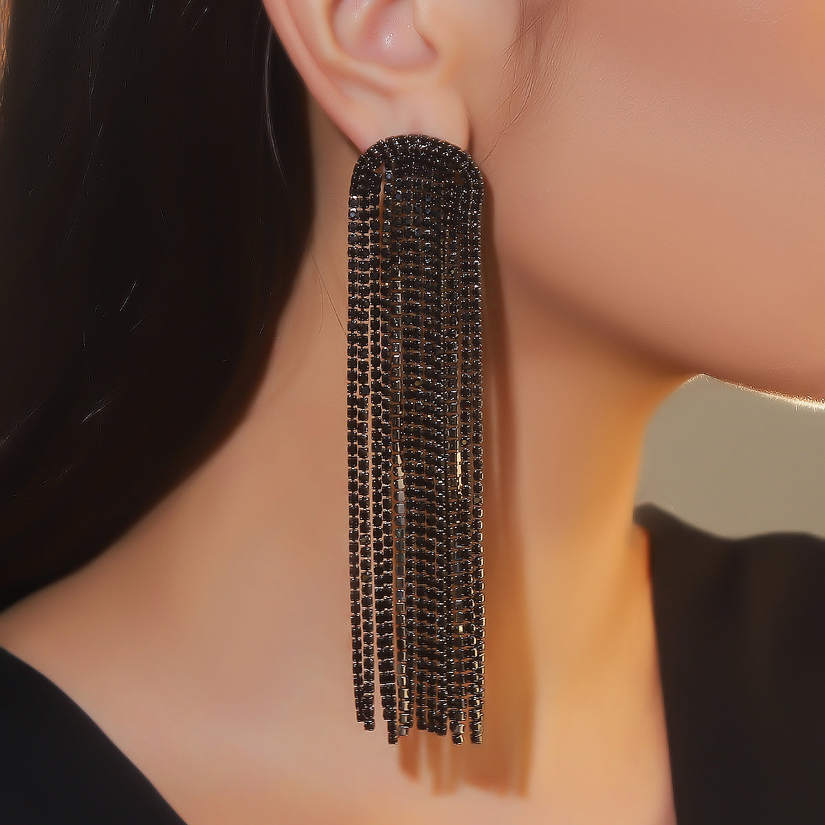 1 Pair Elegant Glam Tassel Inlay Alloy Rhinestones Drop Earrings