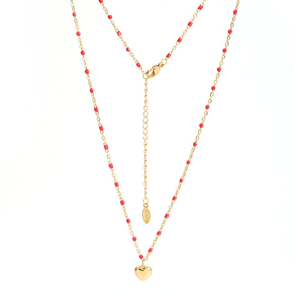Simple Style Heart Shape Stainless Steel Titanium Steel Enamel Plating Pendant Necklace