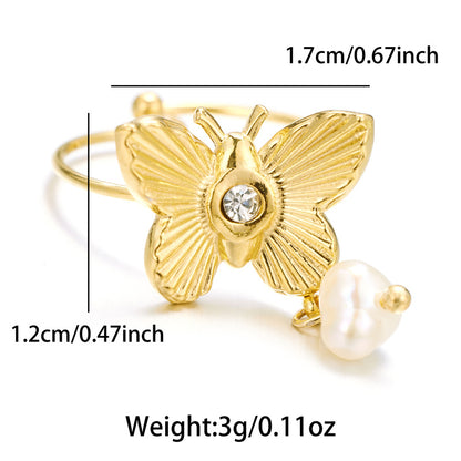 Stainless Steel Vintage Style Butterfly Plating Open Rings