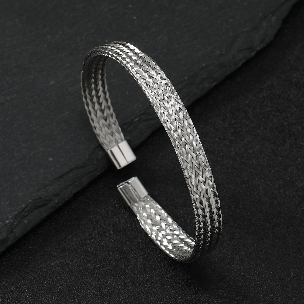 Stainless Steel Simple Style Solid Color Braid Bangle