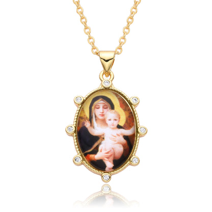 Copper Retro Portrait Plating Inlay Zircon Pendant Necklace