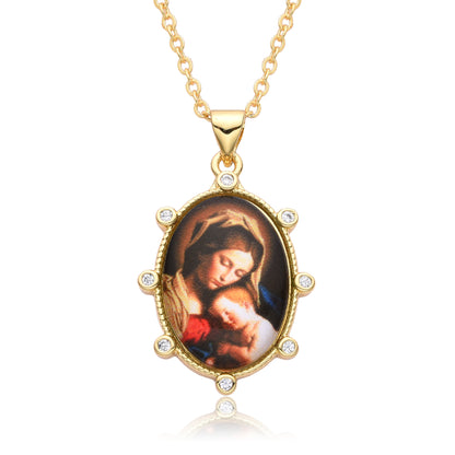 Copper Retro Portrait Plating Inlay Zircon Pendant Necklace