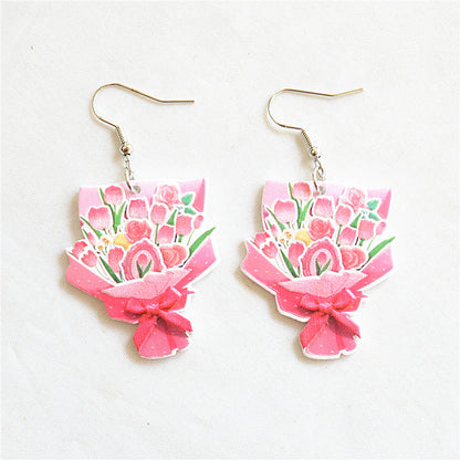 1 Pair Romantic Plant Rose Arylic Metal Drop Earrings