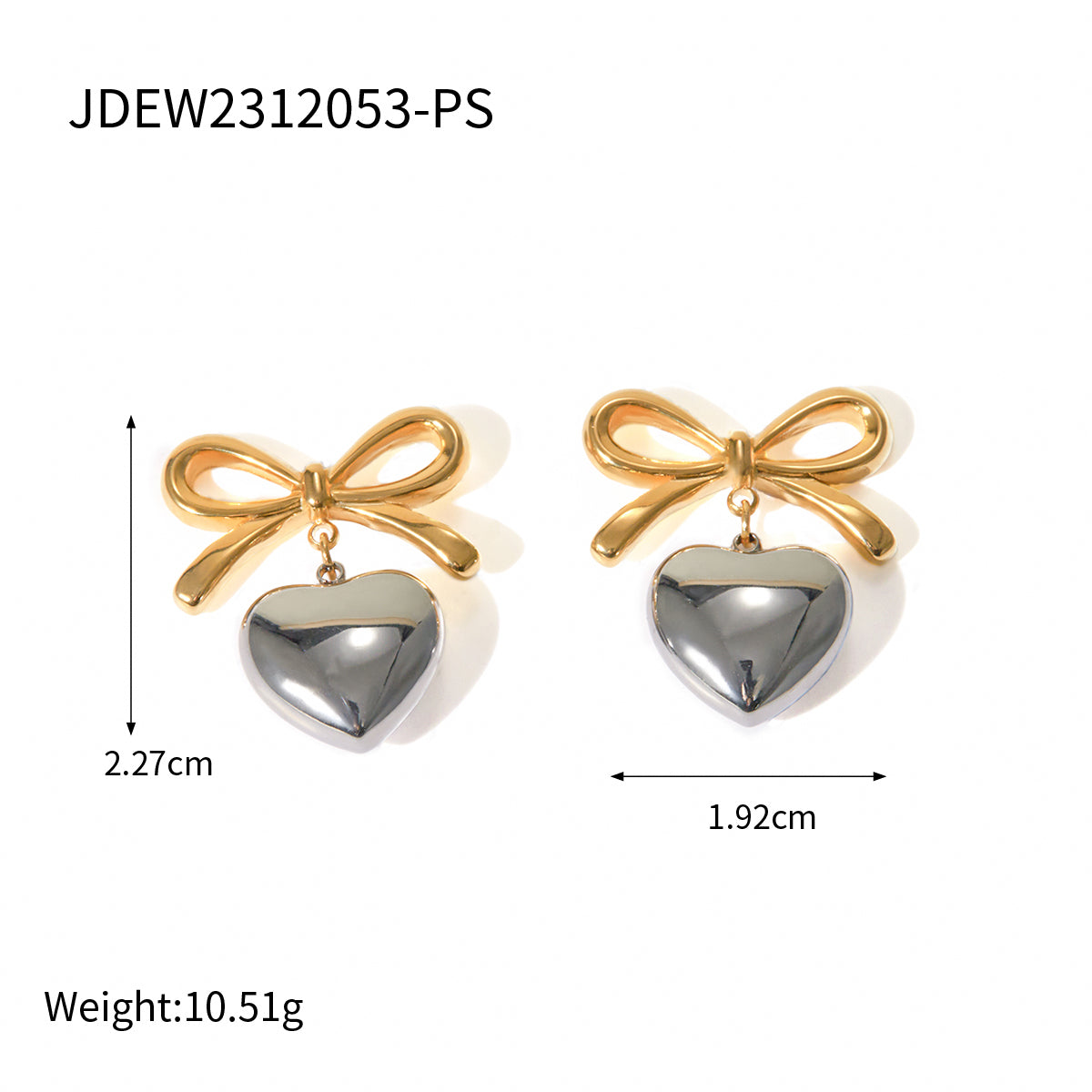 1 Pair Simple Style Heart Shape Bow Knot Plating Stainless Steel Drop Earrings