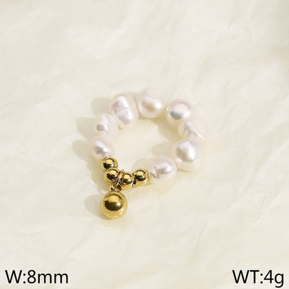 Elegant Simple Style Round Freshwater Pearl Titanium Steel Beaded Women's Bracelets Earrings Necklace