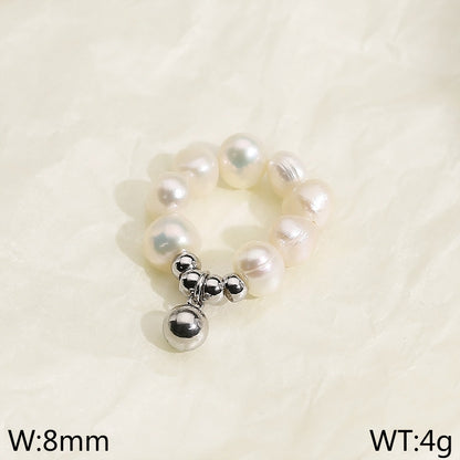 Elegant Simple Style Round Freshwater Pearl Titanium Steel Beaded Women's Bracelets Earrings Necklace