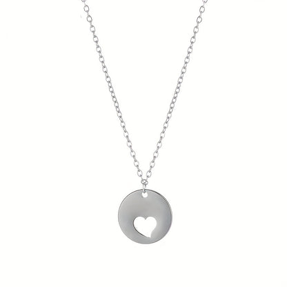 Stainless Steel Retro Simple Style Heart Shape Plating Carving Pendant Necklace