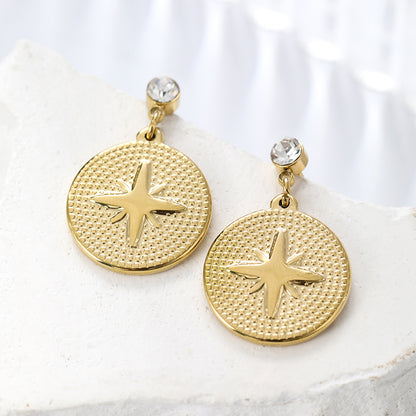 1 Pair Simple Style Classic Style Round Star Solid Color Plating Inlay Stainless Steel Artificial Diamond Drop Earrings