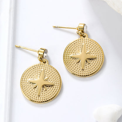 1 Pair Simple Style Classic Style Round Star Solid Color Plating Inlay Stainless Steel Artificial Diamond Drop Earrings