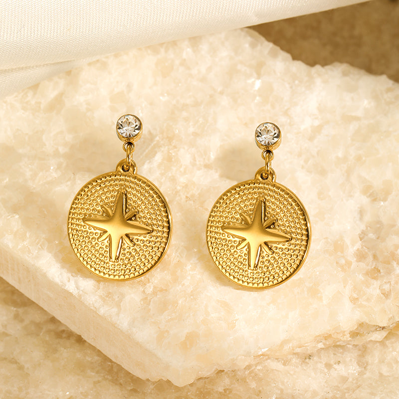 1 Pair Simple Style Classic Style Round Star Solid Color Plating Inlay Stainless Steel Artificial Diamond Drop Earrings