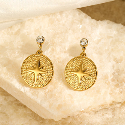 1 Pair Simple Style Classic Style Round Star Solid Color Plating Inlay Stainless Steel Artificial Diamond Drop Earrings