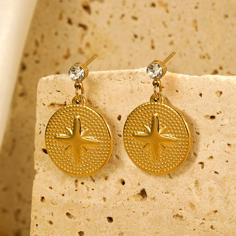 1 Pair Simple Style Classic Style Round Star Solid Color Plating Inlay Stainless Steel Artificial Diamond Drop Earrings