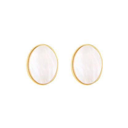 1 Pair Casual Simple Style Oval Plating Inlay Stainless Steel Titanium Steel Shell Gold Plated Ear Studs