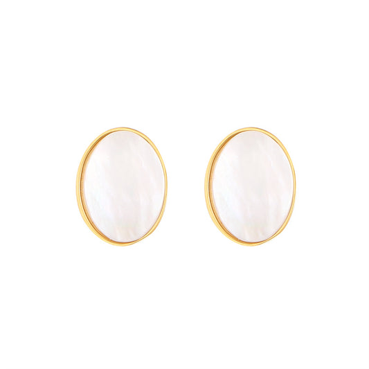 1 Pair Casual Simple Style Oval Plating Inlay Stainless Steel Titanium Steel Shell Gold Plated Ear Studs