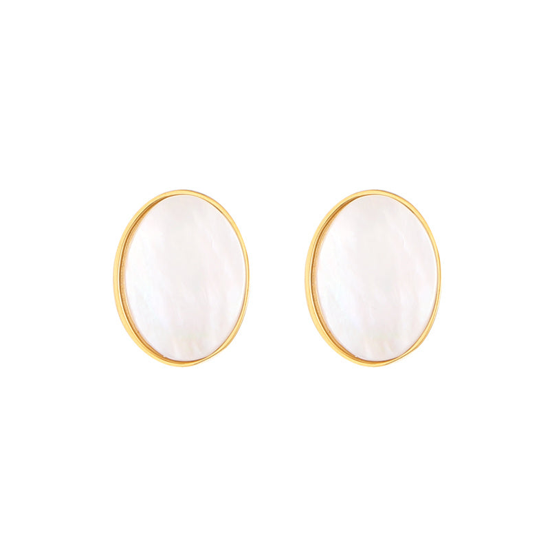 1 Pair Casual Simple Style Oval Plating Inlay Stainless Steel Titanium Steel Shell Gold Plated Ear Studs