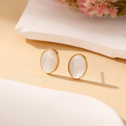 1 Pair Casual Simple Style Oval Plating Inlay Stainless Steel Titanium Steel Shell Gold Plated Ear Studs