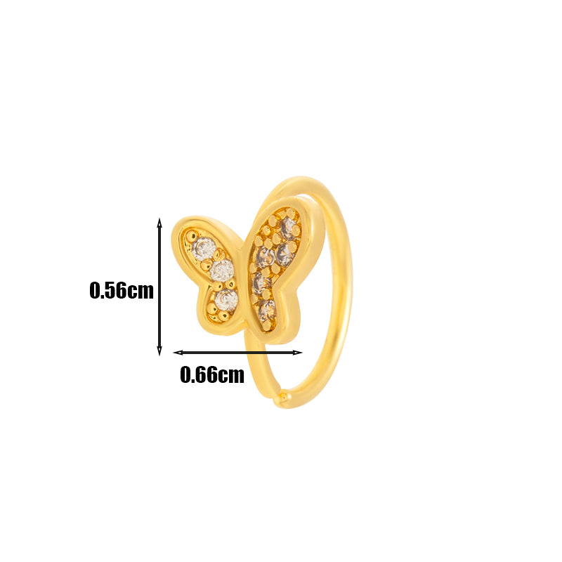 1 Piece Nose Rings & Studs Elegant Pentagram Heart Shape Butterfly Copper Plating Inlay Zircon Nose Ring