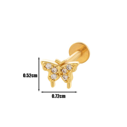 1 Piece Lip Rings Cool Style Pentagram Flower Butterfly Copper Plating Inlay Zircon Lip Stud