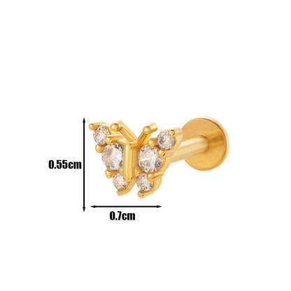 1 Piece Lip Rings Cool Style Pentagram Flower Butterfly Copper Plating Inlay Zircon Lip Stud