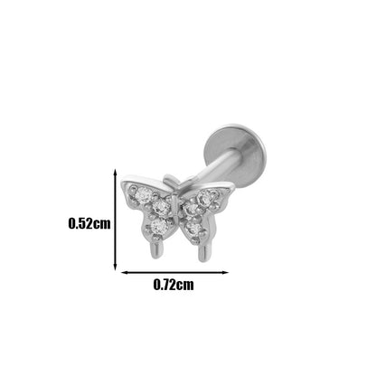 1 Piece Lip Rings Cool Style Pentagram Flower Butterfly Copper Plating Inlay Zircon Lip Stud