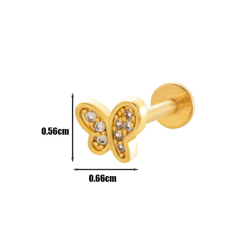 1 Piece Lip Rings Simple Style Heart Shape Flower Butterfly Copper Plating Inlay Zircon Lip Stud