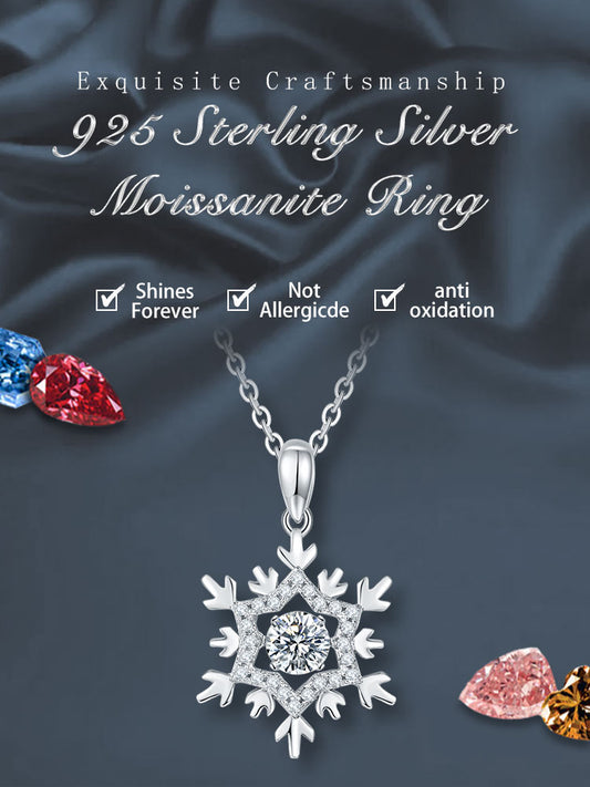 Sterling Silver Simple Style Snowflake GRA Plating Inlay Moissanite Necklace