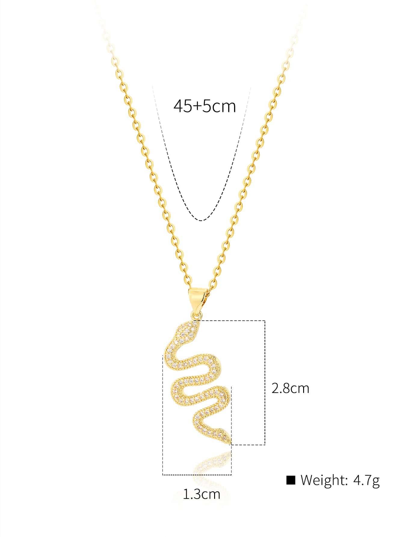 Ig Style Snake Copper Plating Inlay Zircon 18k Gold Plated Pendant Necklace