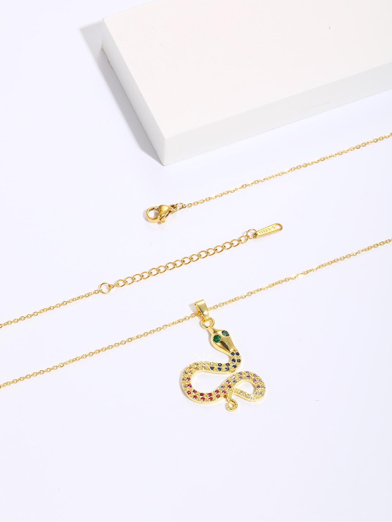 Ig Style Snake Copper Plating Inlay Zircon 18k Gold Plated Pendant Necklace