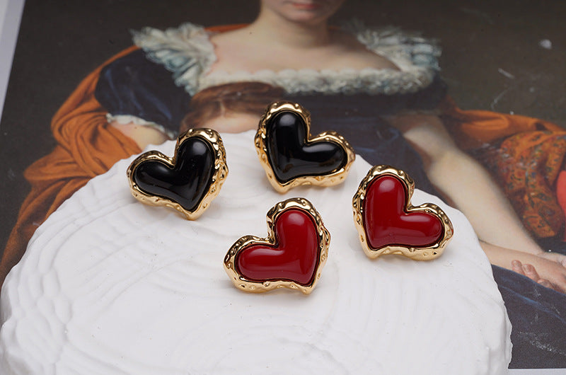 1 Pair Ig Style Heart Shape Plating Inlay Copper Gem Gold Plated Ear Studs