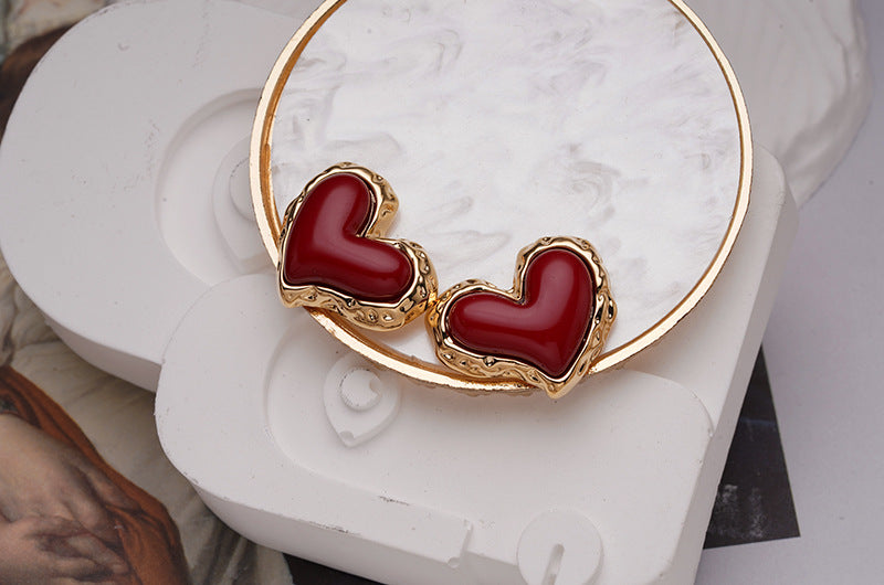 1 Pair Ig Style Heart Shape Plating Inlay Copper Gem Gold Plated Ear Studs