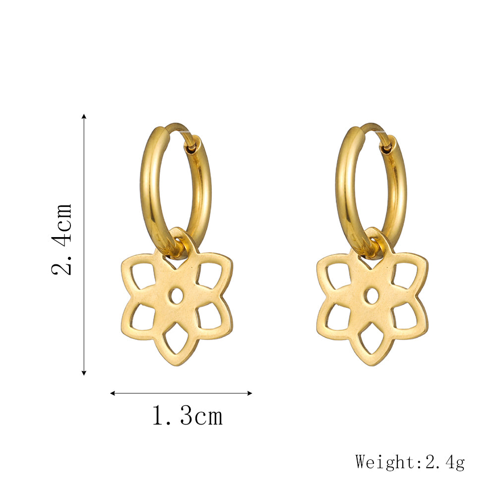 1 Pair Simple Style Flower Plating Hollow Out Stainless Steel Huggie Earrings