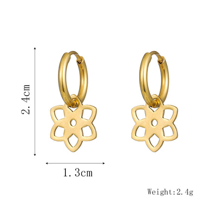 1 Pair Simple Style Flower Plating Hollow Out Stainless Steel Huggie Earrings