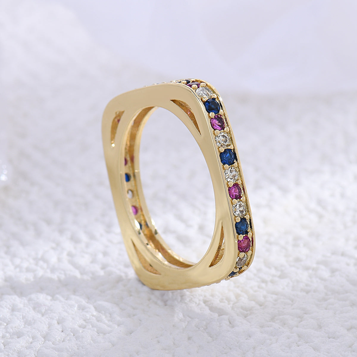 Wholesale Elegant Simple Style Round Square Copper Plating Inlay Zircon Rings