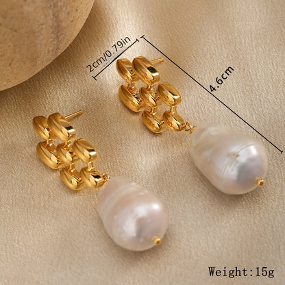 1 Pair Elegant Retro Geometric Plating Inlay Copper Freshwater Pearl Drop Earrings