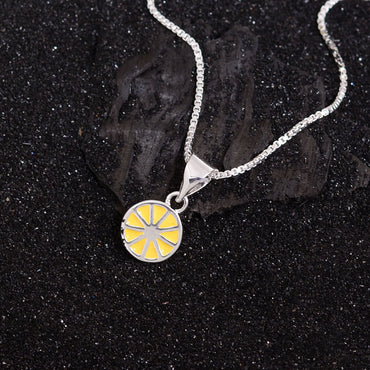 Copper Cute Sweet Lemon Enamel Plating Pendant Necklace