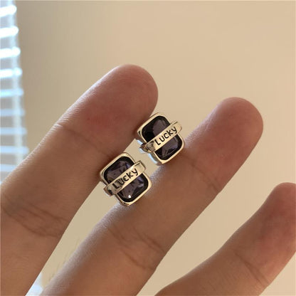 1 Pair Simple Style Letter Rectangle Inlay Copper Zircon Silver Plated Ear Studs