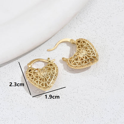 1 Pair IG Style Heart Shape Lock Plating Hollow Out Copper Hoop Earrings