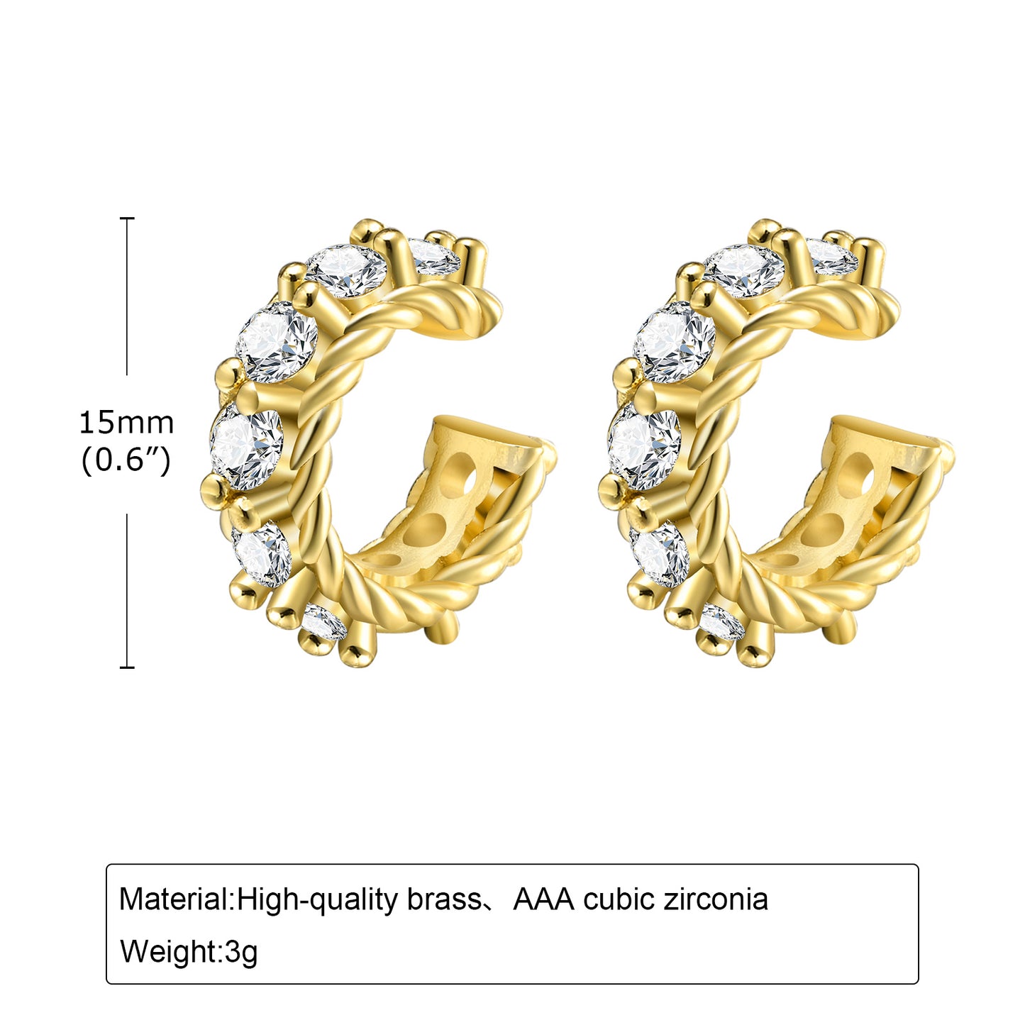 1 Piece Simple Style Geometric Plating Inlay Brass Zircon Ear Cuffs