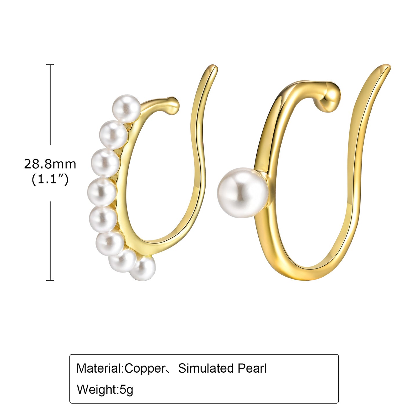 1 Pair Simple Style Geometric Plating Inlay Brass Artificial Pearls Ear Cuffs