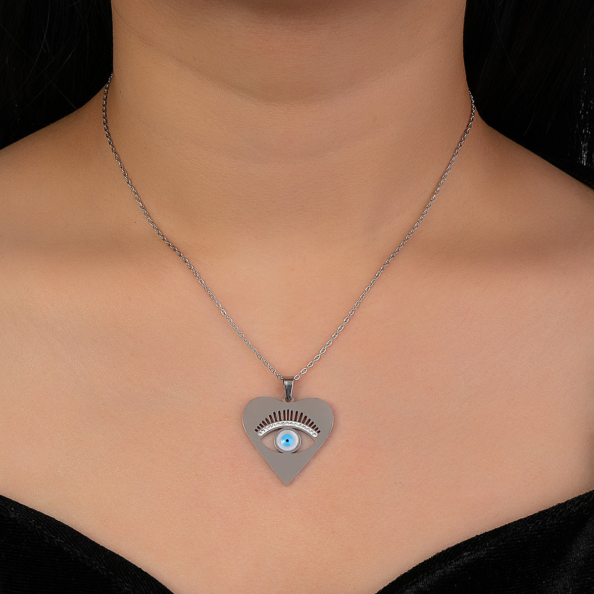 Titanium Steel Classic Style Devil's Eye Heart Shape Polishing Plating Inlay Pendant Necklace