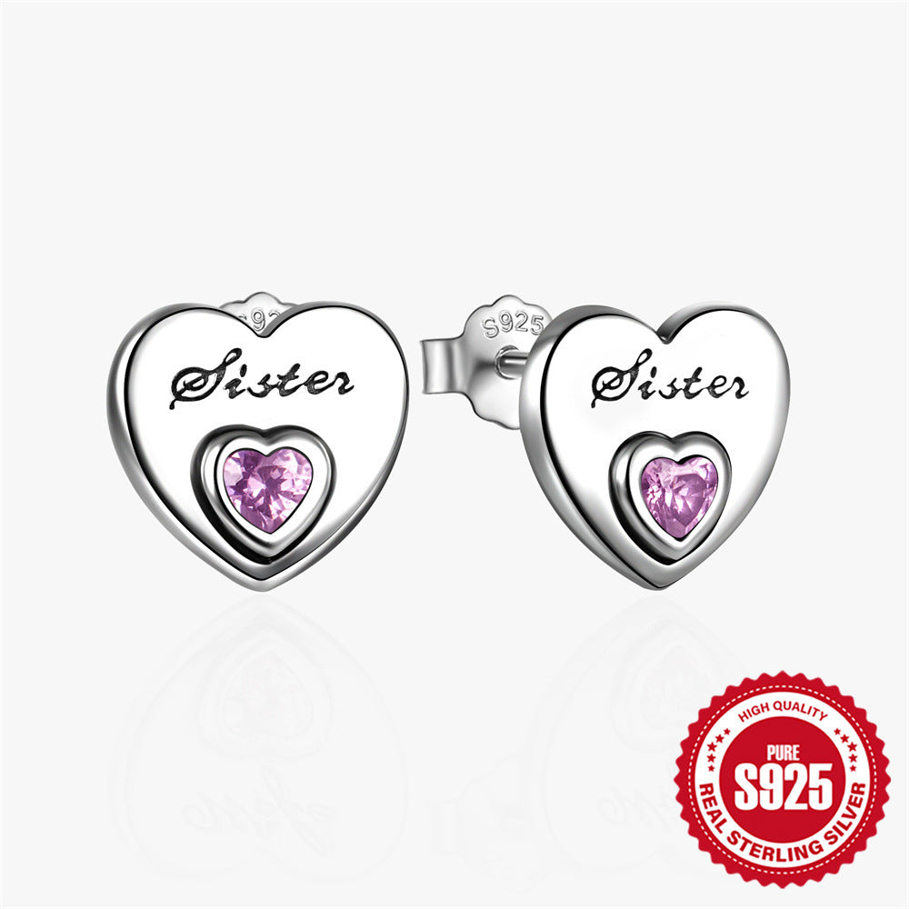 1 Pair Simple Style Letter Heart Shape Plating Inlay Sterling Silver Zircon Ear Studs