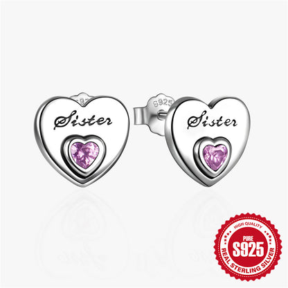 1 Pair Simple Style Letter Heart Shape Plating Inlay Sterling Silver Zircon Ear Studs