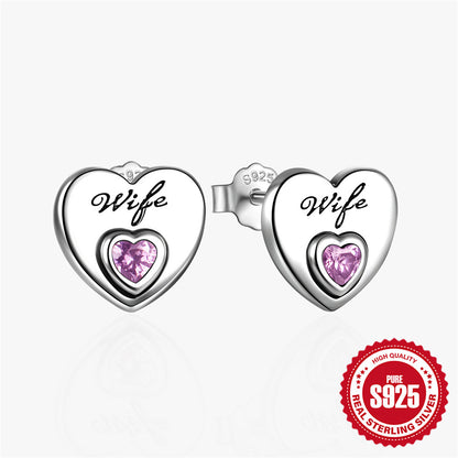 1 Pair Simple Style Letter Heart Shape Plating Inlay Sterling Silver Zircon Ear Studs