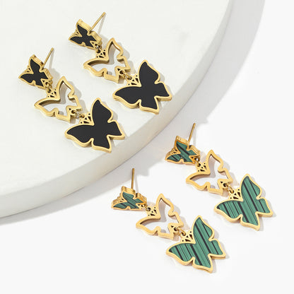 1 Pair Casual Butterfly Polishing Plating Inlay Titanium Steel Rhinestones Drop Earrings