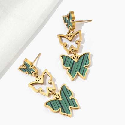 1 Pair Casual Butterfly Polishing Plating Inlay Titanium Steel Rhinestones Drop Earrings