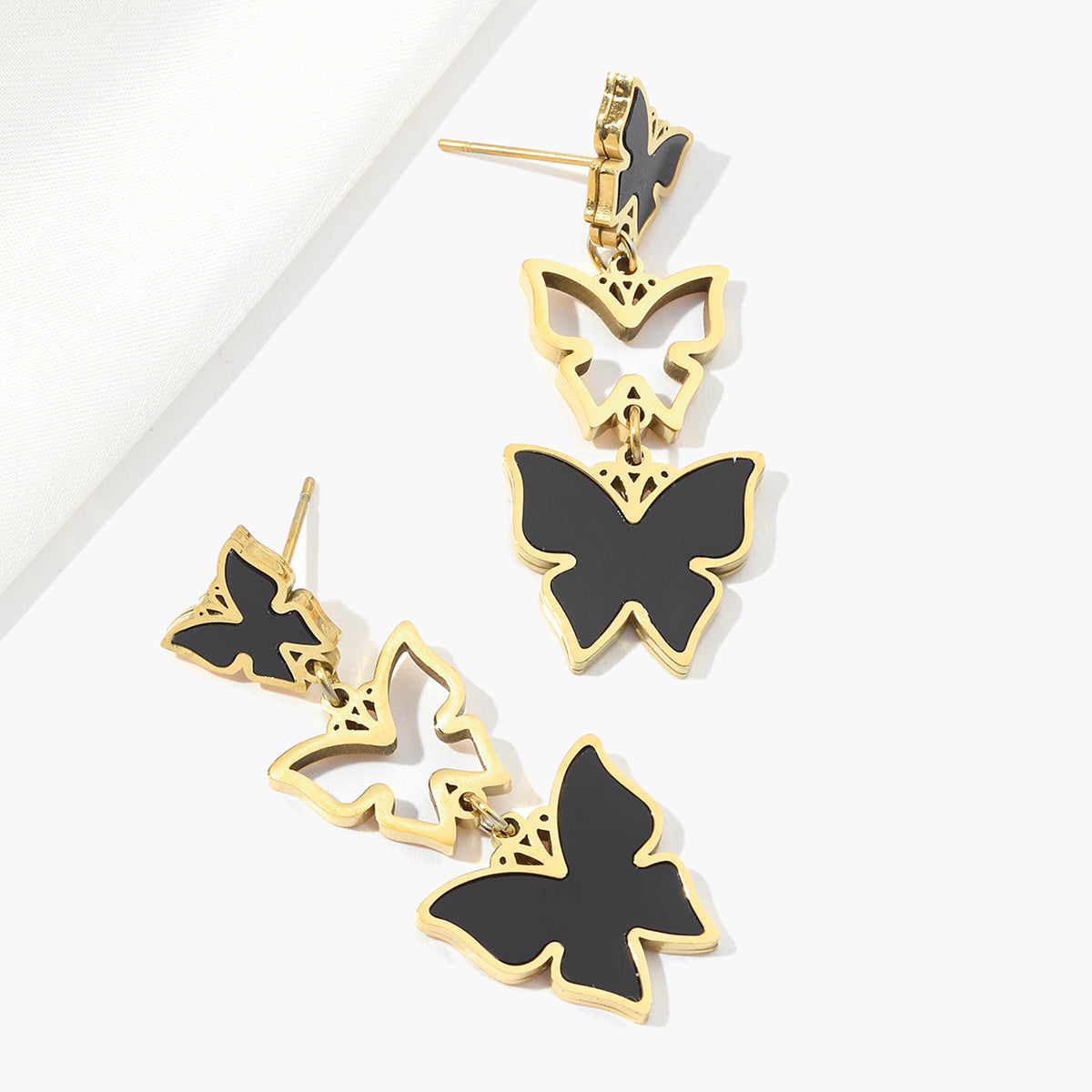 1 Pair Casual Butterfly Polishing Plating Inlay Titanium Steel Rhinestones Drop Earrings