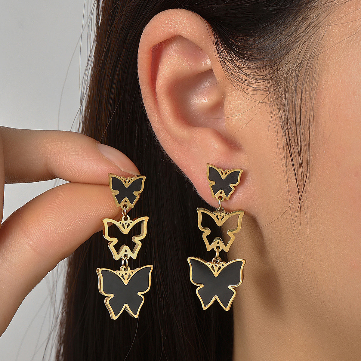 1 Pair Casual Butterfly Polishing Plating Inlay Titanium Steel Rhinestones Drop Earrings