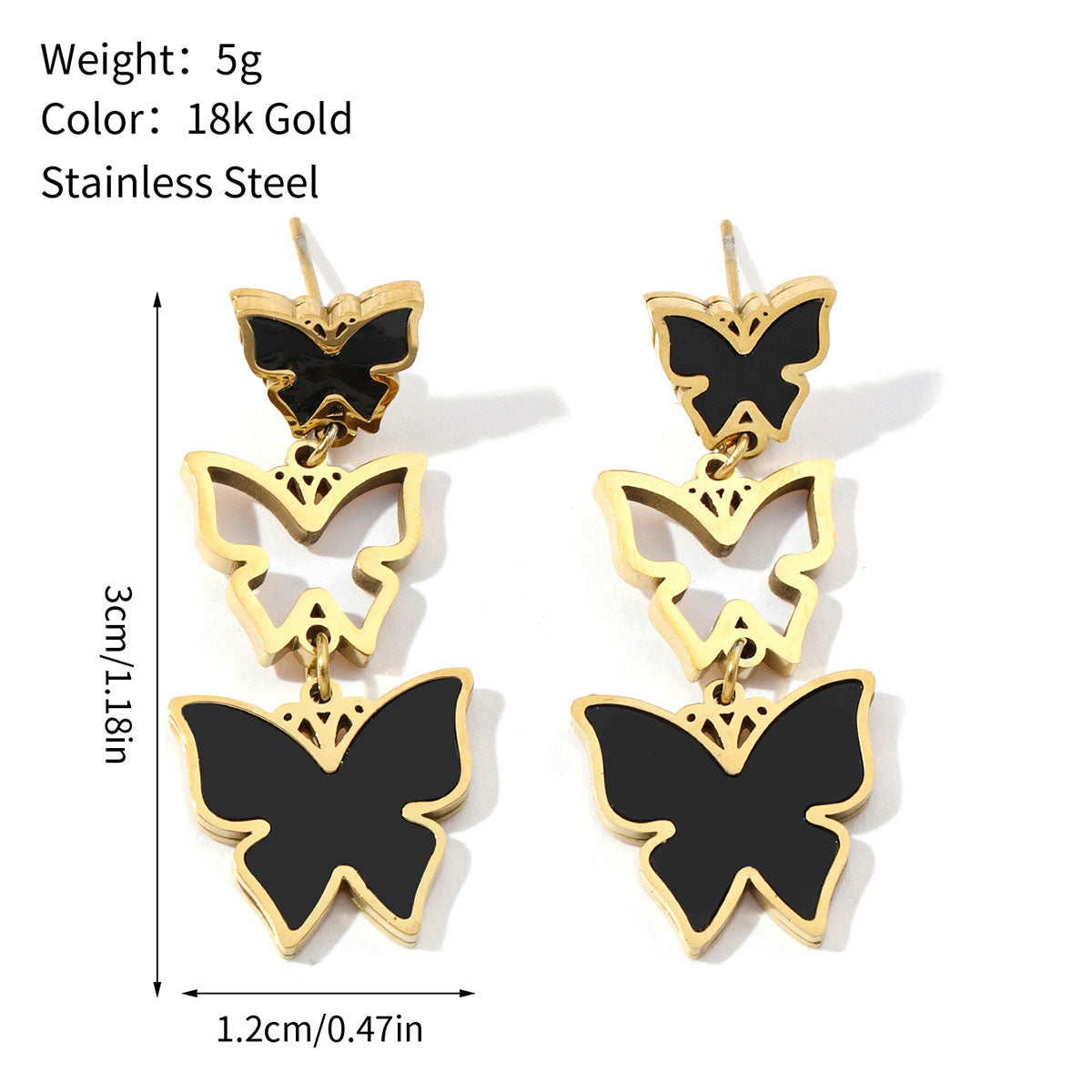 1 Pair Casual Butterfly Polishing Plating Inlay Titanium Steel Rhinestones Drop Earrings