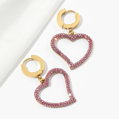 1 Pair Sweet Heart Shape Polishing Plating Inlay Titanium Steel Rhinestones Drop Earrings