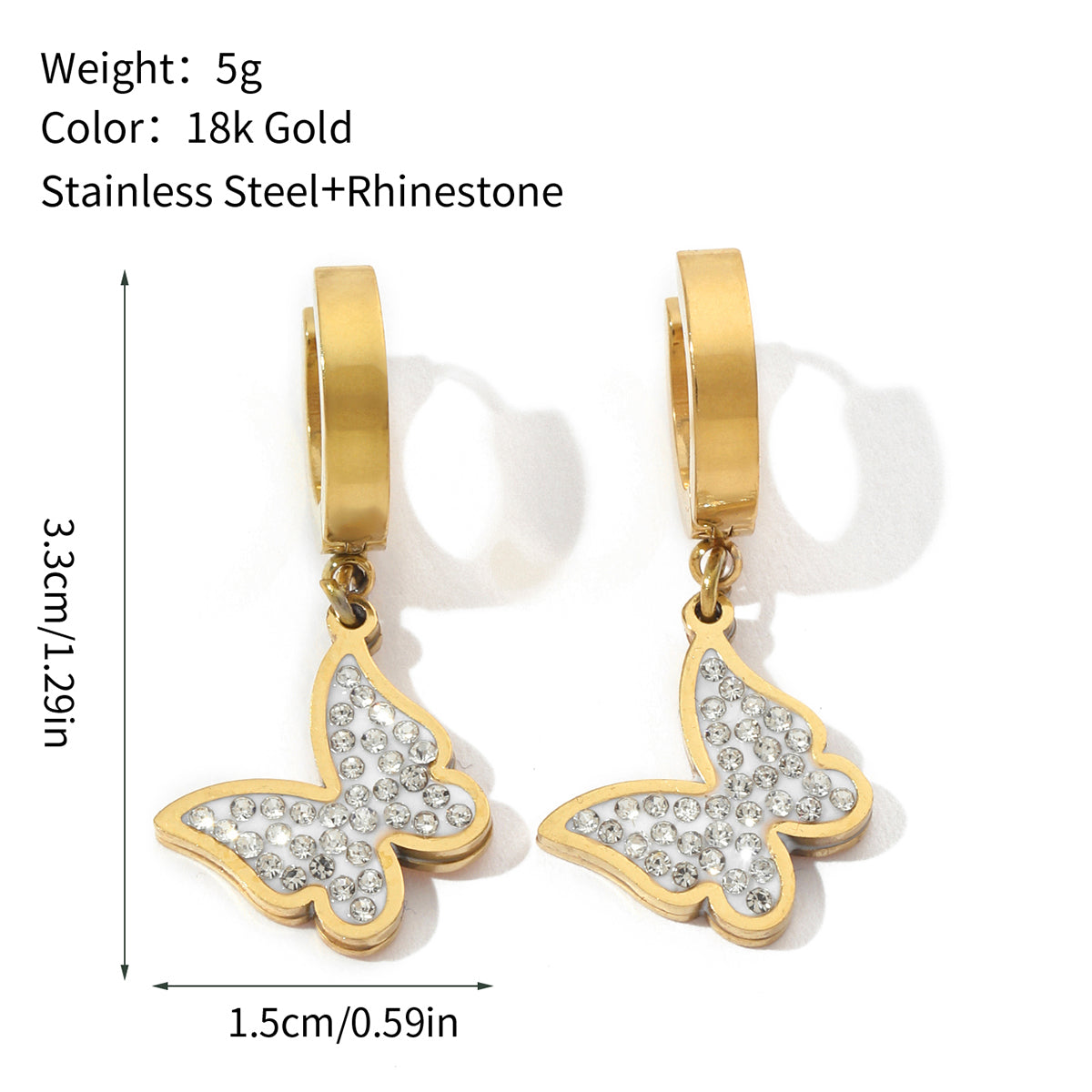 1 Pair Vintage Style Butterfly Polishing Plating Inlay Titanium Steel Rhinestones Drop Earrings